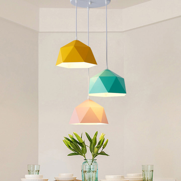 Suspension Contemporaine Scandinave en Fer Géométrique Polygone Losange 1-Lumière pour Salle à Manger 