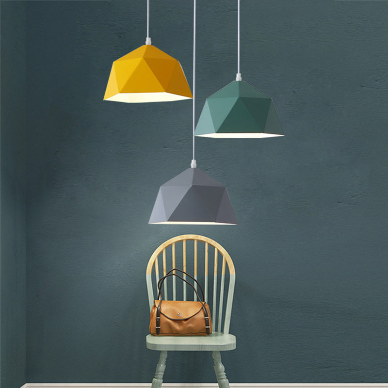 Suspension Contemporaine Scandinave en Fer Géométrique Polygone Losange 1-Lumière pour Salle à Manger 