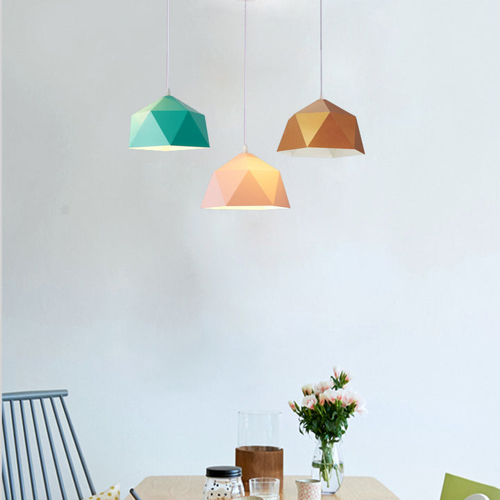 Suspension Contemporaine Scandinave en Fer Géométrique Polygone Losange 1-Lumière pour Salle à Manger 