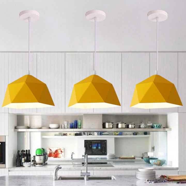 Suspension Contemporaine Scandinave en Fer Géométrique Polygone Losange 1-Lumière pour Salle à Manger 