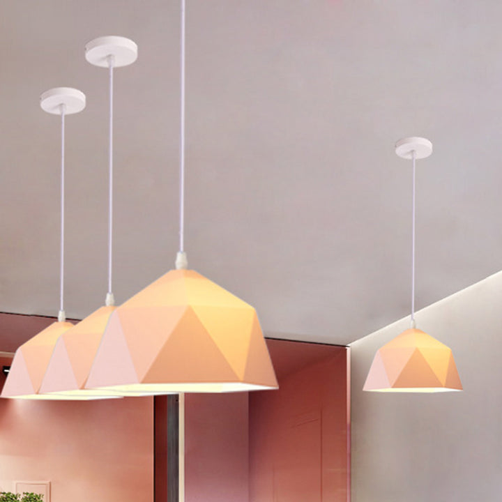 Suspension Contemporaine Scandinave en Fer Géométrique Polygone Losange 1-Lumière pour Salle à Manger 