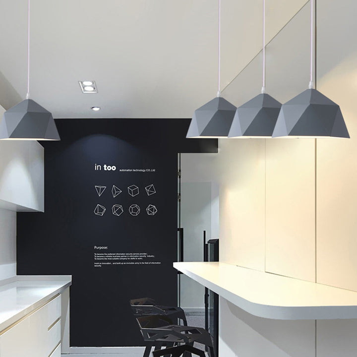 Suspension Contemporaine Scandinave en Fer Géométrique Polygone Losange 1-Lumière pour Salle à Manger 