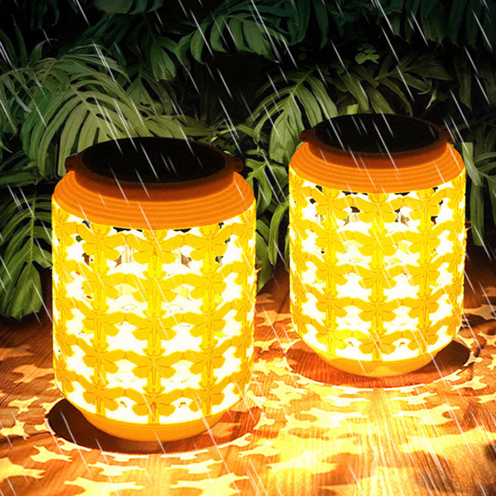 Traditional Chinese Solar Waterproof ABS Hemp Rope Cylinder Hollowed Lantern LED Outdoor Light Landscape Lighting For Garden