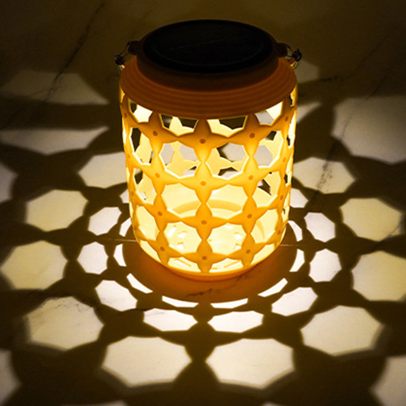 الفانوس الأسطواني المجوف من حبل القنب ABS المقاوم للماء بالطاقة الشمسية الصينية التقليدية LED إضاءة خارجية لتنسيق الحدائق للحديقة 