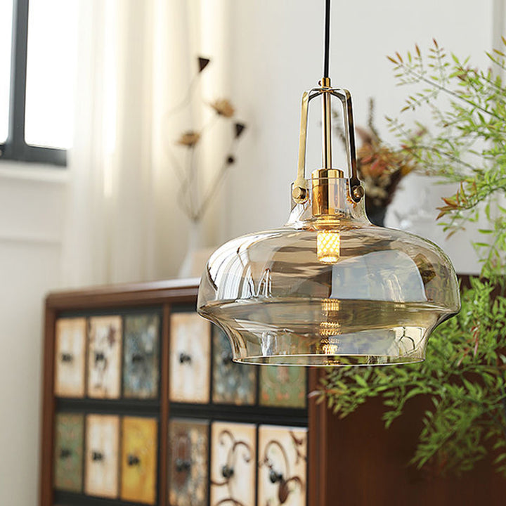 Modern Transitional Hardware Glass Round 1-Light Pendant Light For Dining Room