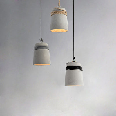 Cylindre Torsadé en Ciment, Fer et Ficelle Industrielle Contemporaine 1-Lumière Suspension pour Salle à Manger 