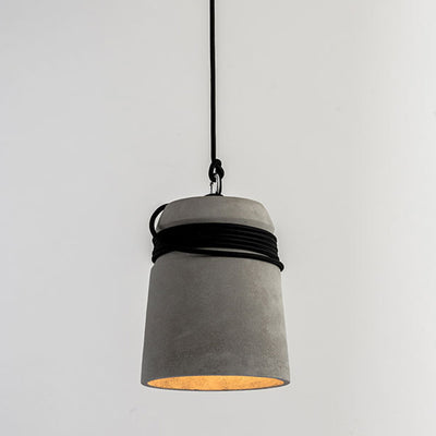 Cylindre Torsadé en Ciment, Fer et Ficelle Industrielle Contemporaine 1-Lumière Suspension pour Salle à Manger 