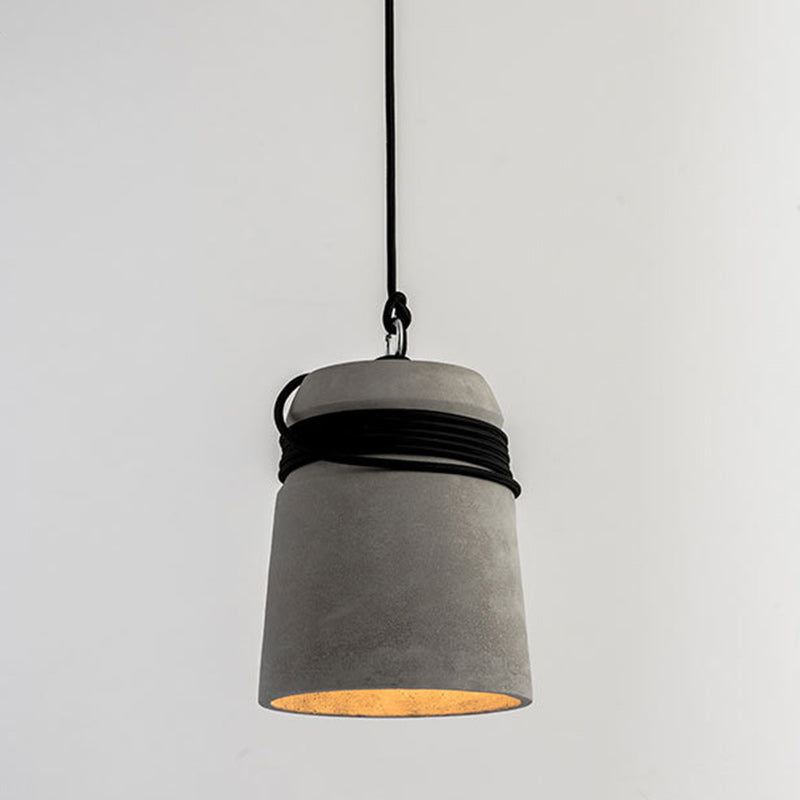 Cylindre Torsadé en Ciment, Fer et Ficelle Industrielle Contemporaine 1-Lumière Suspension pour Salle à Manger 