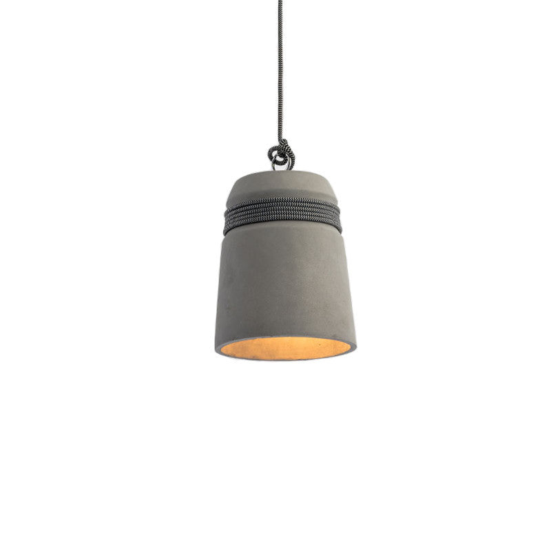 Cylindre Torsadé en Ciment, Fer et Ficelle Industrielle Contemporaine 1-Lumière Suspension pour Salle à Manger 