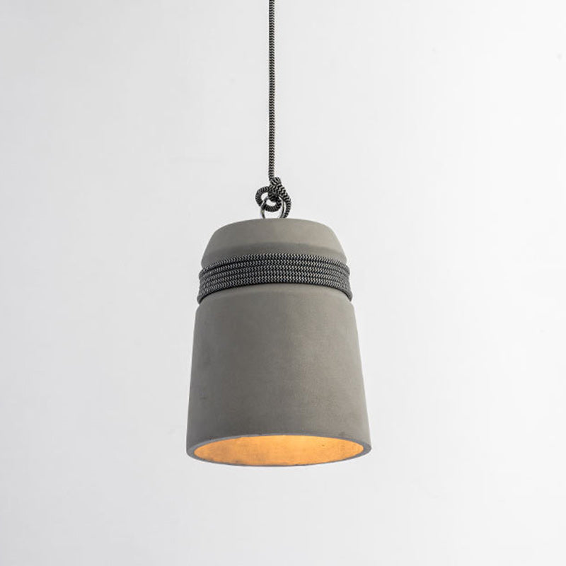 Cylindre Torsadé en Ciment, Fer et Ficelle Industrielle Contemporaine 1-Lumière Suspension pour Salle à Manger 