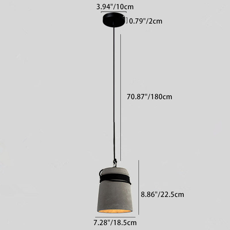 Cylindre Torsadé en Ciment, Fer et Ficelle Industrielle Contemporaine 1-Lumière Suspension pour Salle à Manger 