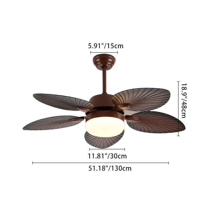 Ventilador de techo con luz LED y varillas de extensión de ABS acrílico redondo contemporáneo retro con hoja de plátano para sala de estar 