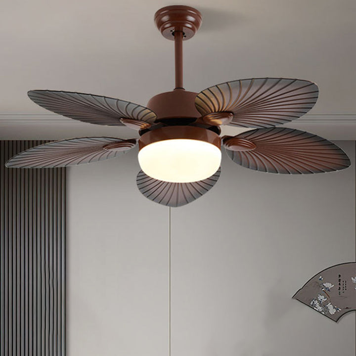 Ventilador de techo con luz LED y varillas de extensión de ABS acrílico redondo contemporáneo retro con hoja de plátano para sala de estar 