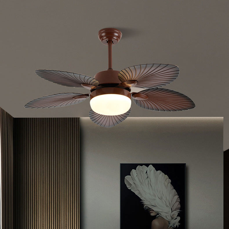 Ventilador de techo con luz LED y varillas de extensión de ABS acrílico redondo contemporáneo retro con hoja de plátano para sala de estar 