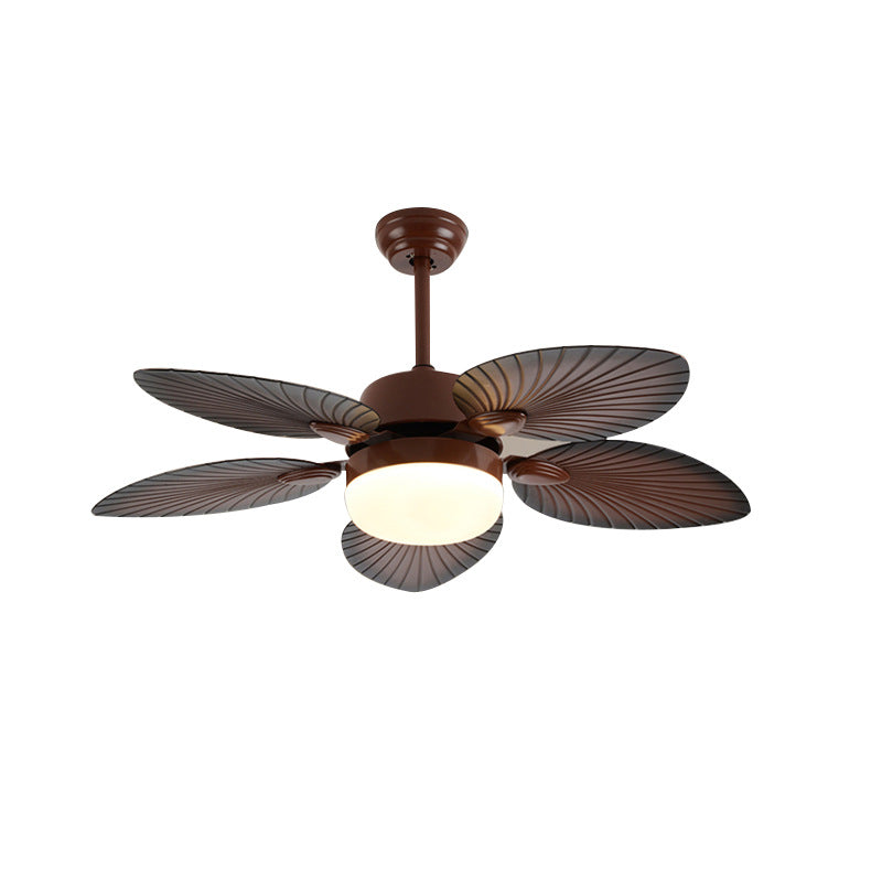 Ventilador de techo con luz LED y varillas de extensión de ABS acrílico redondo contemporáneo retro con hoja de plátano para sala de estar 