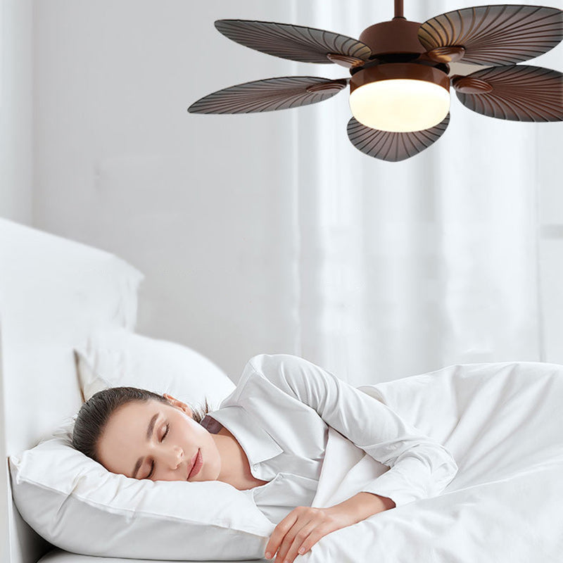 Ventilador de techo con luz LED y varillas de extensión de ABS acrílico redondo contemporáneo retro con hoja de plátano para sala de estar 
