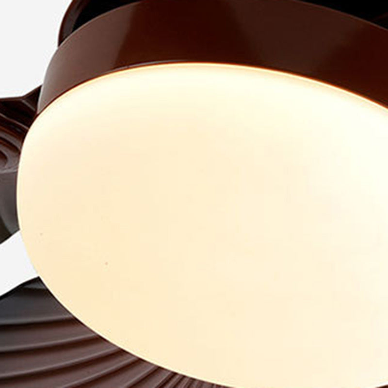 Ventilador de techo con luz LED y varillas de extensión de ABS acrílico redondo contemporáneo retro con hoja de plátano para sala de estar 