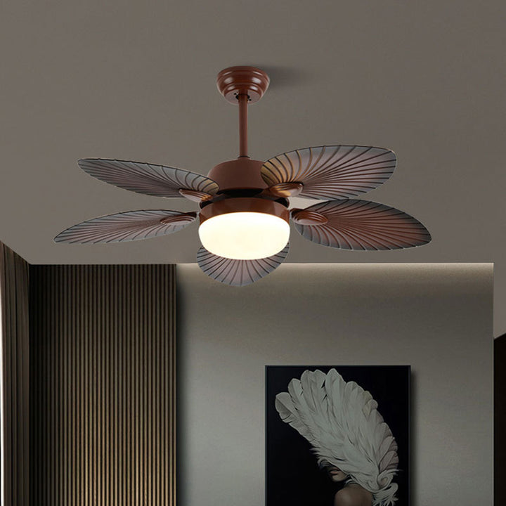Ventilador de techo con luz LED y varillas de extensión de ABS acrílico redondo contemporáneo retro con hoja de plátano para sala de estar 