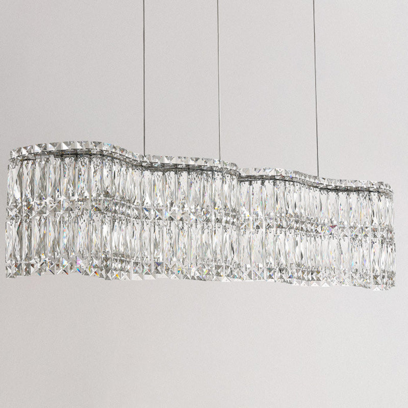 Moderne Luxus Edelstahl Kristallwelle Rechteckige LED-Kronleuchter Insellicht für das Esszimmer 