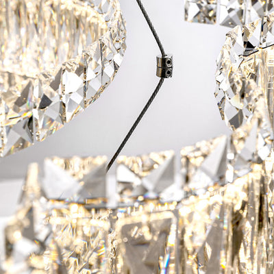 Moderne Luxus Edelstahl Kristallwelle Rechteckige LED-Kronleuchter Insellicht für das Esszimmer 