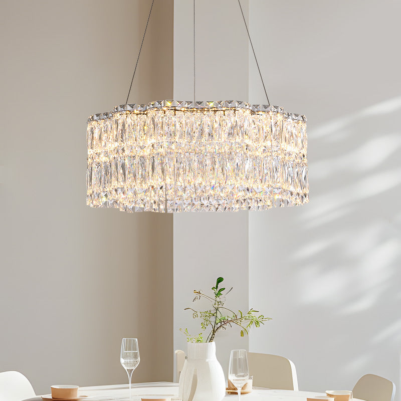 Lustres LED modernes en acier inoxydable de luxe avec cristal rond en forme de fleur pour salon 