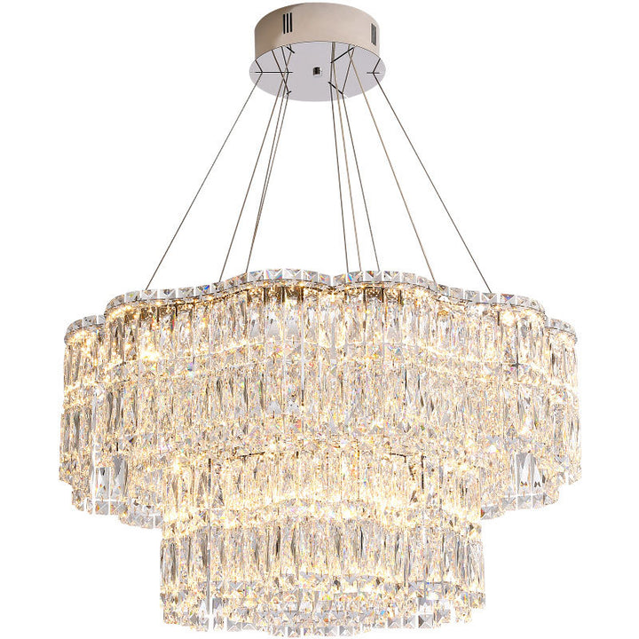 Lustres LED modernes en acier inoxydable de luxe avec cristal rond en forme de fleur pour salon 