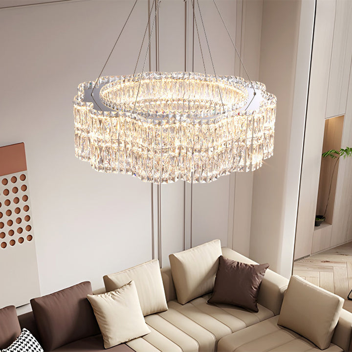 Lustres LED modernes en acier inoxydable de luxe avec cristal rond en forme de fleur pour salon 