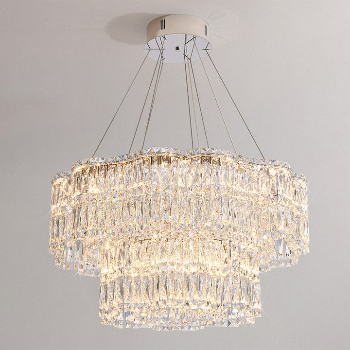 Lustres LED modernes en acier inoxydable de luxe avec cristal rond en forme de fleur pour salon 