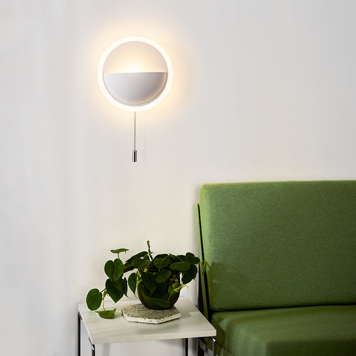 Lámpara de Aplique de Pared LED con Cable de Extracción Redondo de Hierro, Aluminio y Acrílico de Simplicidad Moderna para Cabecera 