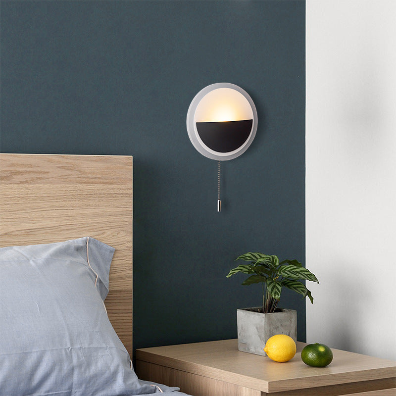 Lámpara de Aplique de Pared LED con Cable de Extracción Redondo de Hierro, Aluminio y Acrílico de Simplicidad Moderna para Cabecera 