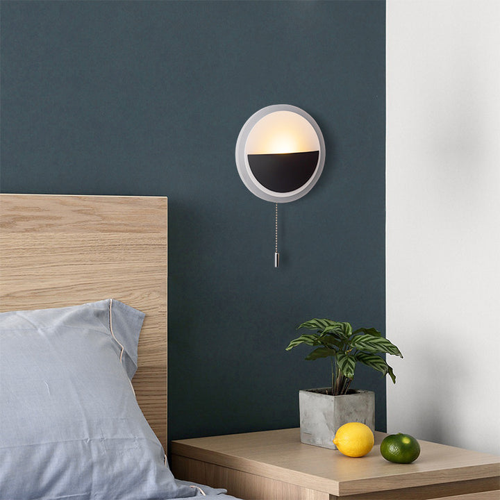 Lámpara de Aplique de Pared LED con Cable de Extracción Redondo de Hierro, Aluminio y Acrílico de Simplicidad Moderna para Cabecera 