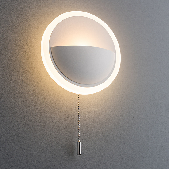 Lámpara de Aplique de Pared LED con Cable de Extracción Redondo de Hierro, Aluminio y Acrílico de Simplicidad Moderna para Cabecera 