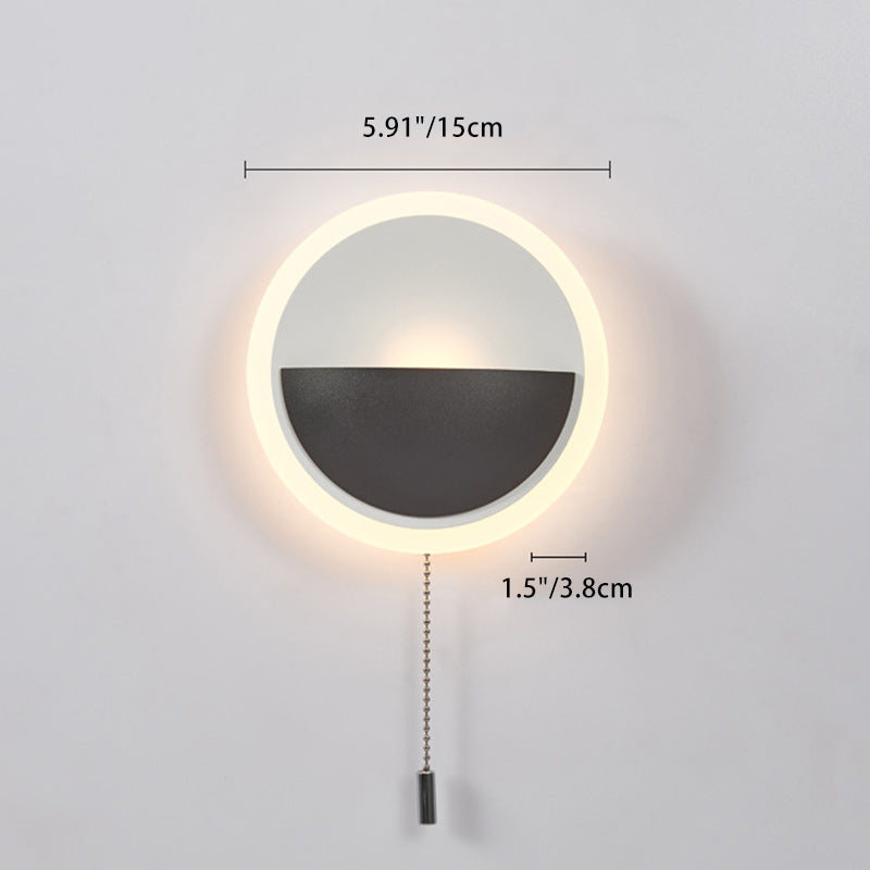 Lámpara de Aplique de Pared LED con Cable de Extracción Redondo de Hierro, Aluminio y Acrílico de Simplicidad Moderna para Cabecera 