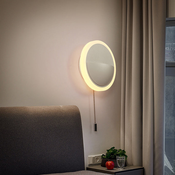 Lámpara de Aplique de Pared LED con Cable de Extracción Redondo de Hierro, Aluminio y Acrílico de Simplicidad Moderna para Cabecera 
