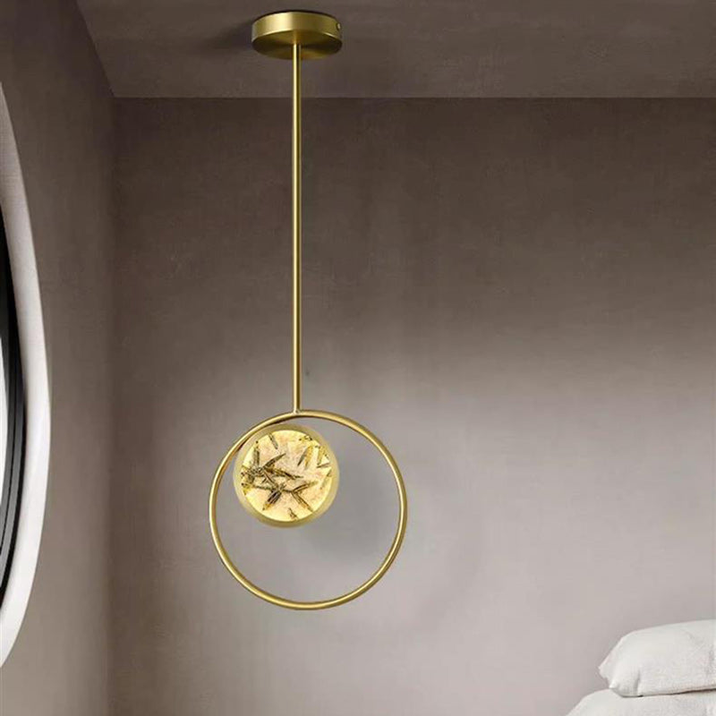 Lustre suspendu LED en verre émaillé en cuivre avec feuille de bambou elliptique ronde carrée traditionnelle chinoise pour chevet 
