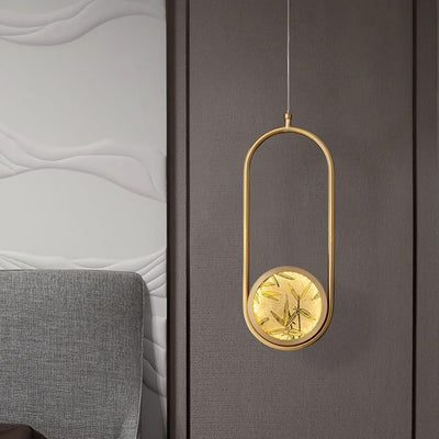 Lustre suspendu LED en verre émaillé en cuivre avec feuille de bambou elliptique ronde carrée traditionnelle chinoise pour chevet 