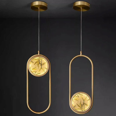 Lustre suspendu LED en verre émaillé en cuivre avec feuille de bambou elliptique ronde carrée traditionnelle chinoise pour chevet 