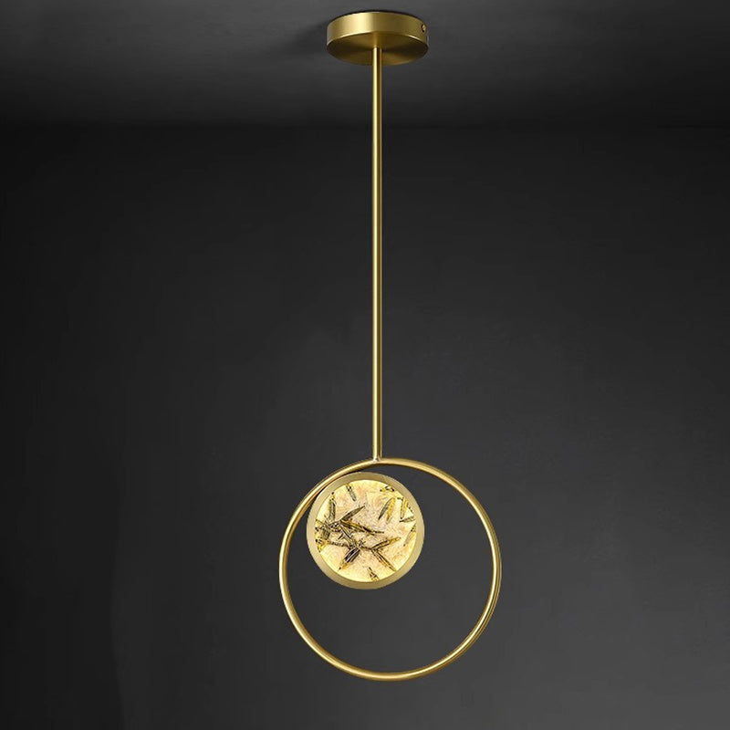 Lustre suspendu LED en verre émaillé en cuivre avec feuille de bambou elliptique ronde carrée traditionnelle chinoise pour chevet 