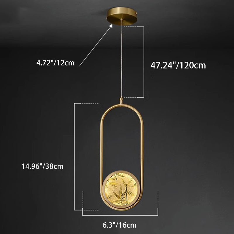 Lustre suspendu LED en verre émaillé en cuivre avec feuille de bambou elliptique ronde carrée traditionnelle chinoise pour chevet 