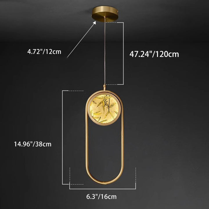 ضوء قلادة LED زجاجي مطلي بالنحاس بأوراق الخيزران البيضاوية المستديرة التقليدية الصينية للإضاءة بجانب السرير 