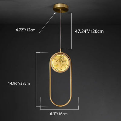 Lustre suspendu LED en verre émaillé en cuivre avec feuille de bambou elliptique ronde carrée traditionnelle chinoise pour chevet 