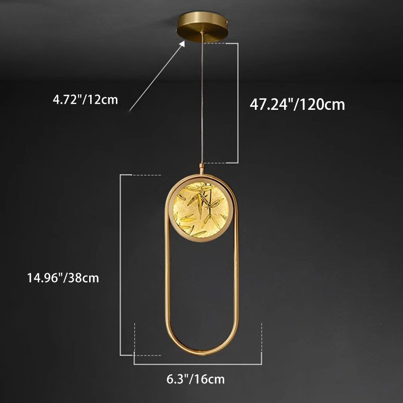 Lustre suspendu LED en verre émaillé en cuivre avec feuille de bambou elliptique ronde carrée traditionnelle chinoise pour chevet 