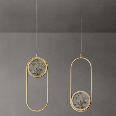 Lustre suspendu LED en verre émaillé en cuivre avec feuille de bambou elliptique ronde carrée traditionnelle chinoise pour chevet 