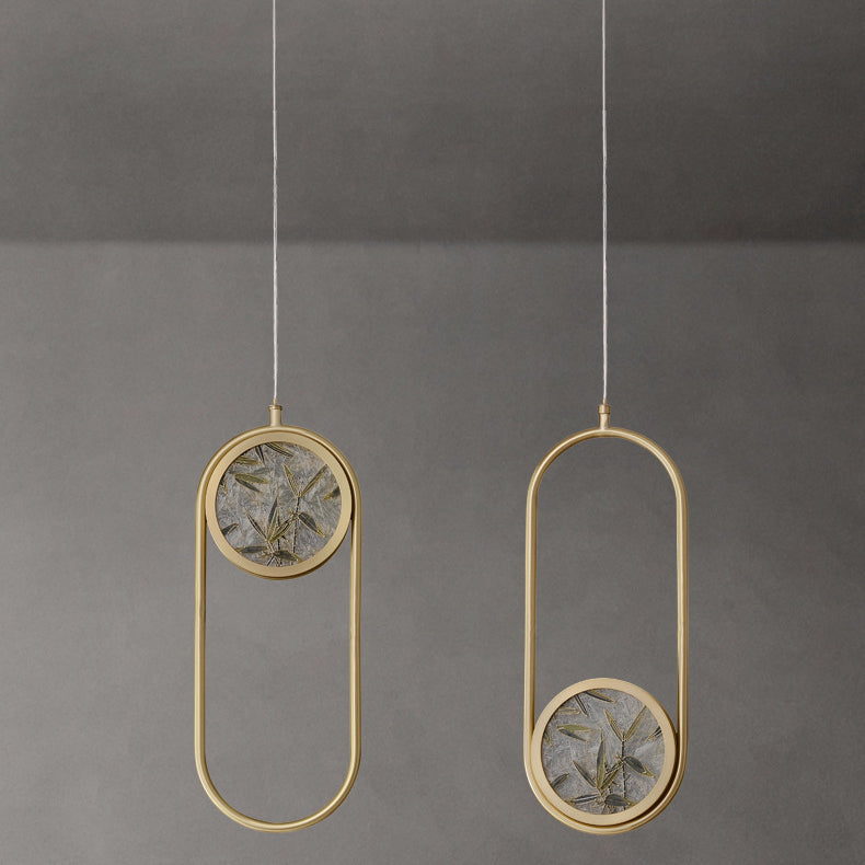 Lustre suspendu LED en verre émaillé en cuivre avec feuille de bambou elliptique ronde carrée traditionnelle chinoise pour chevet 