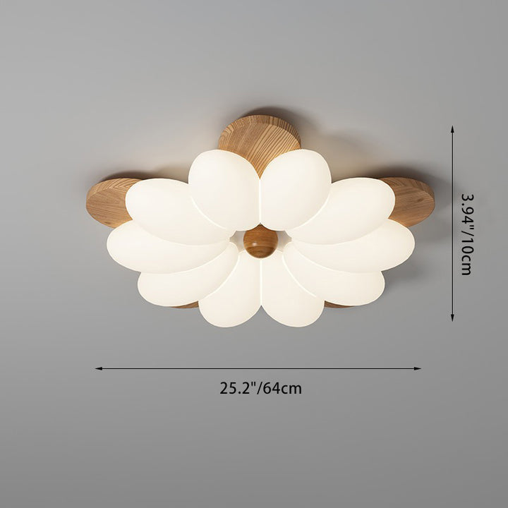 Plafonnier LED en bois avec pétales de fleurs rétro contemporaines pour chambre 