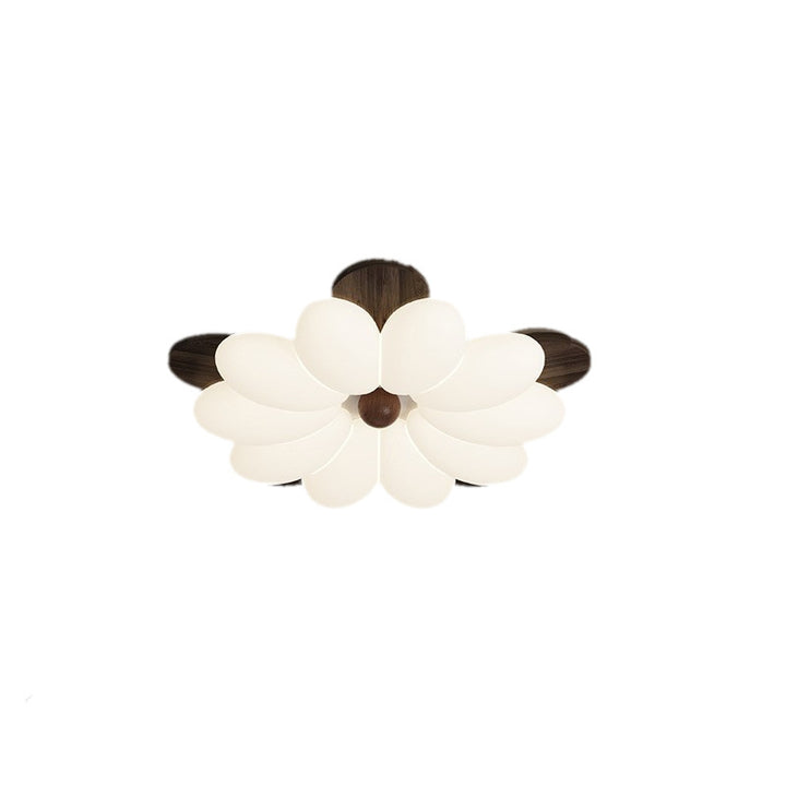 Plafonnier LED en bois avec pétales de fleurs rétro contemporaines pour chambre 