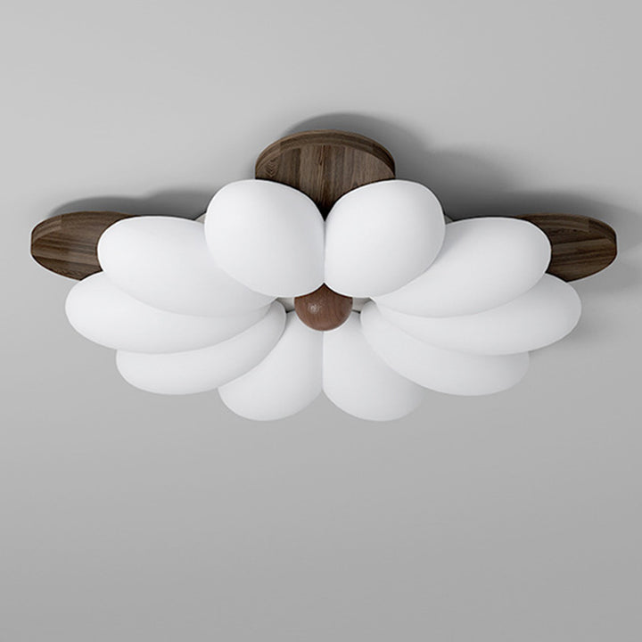 Plafonnier LED en bois avec pétales de fleurs rétro contemporaines pour chambre 