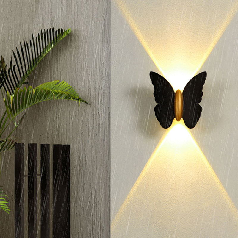 Applique murale LED en aluminium étanche et créative contemporaine avec papillon pour patio extérieur 