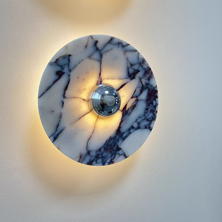 Applique murale LED en aluminium avec disque en marbre traditionnel français pour chevet 
