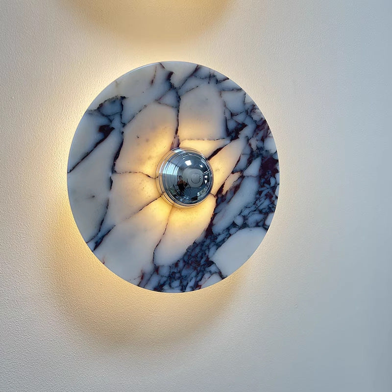 Traditional French Marble Aluminum Disc LED Wall Sconce Lamp For Bedside